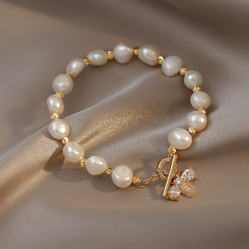 The "Queen Bee" Pearl Bracelet | Crystal Bee Toggle Charm