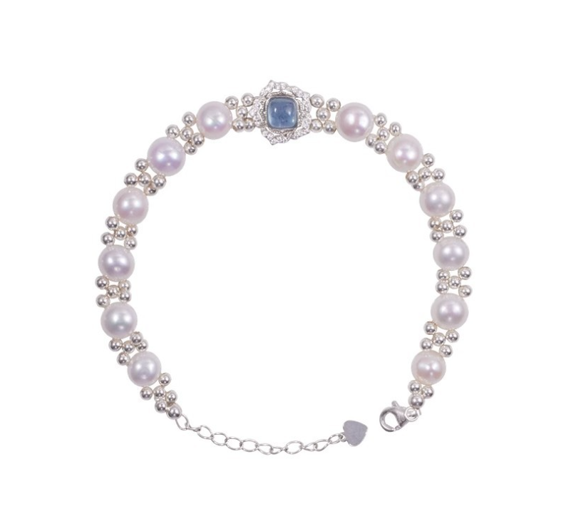 The "Clara" Aquamarine & Pearl Halo Bracelet | Something Blue Bridal Jewelry