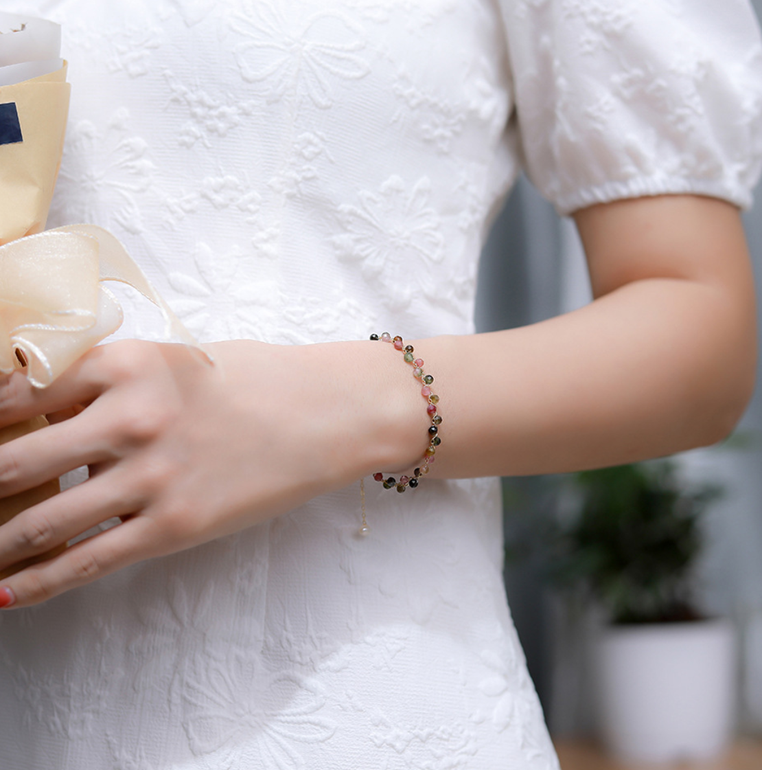 "Joyful Confetti" | Dainty Rainbow Tourmaline Bracelet